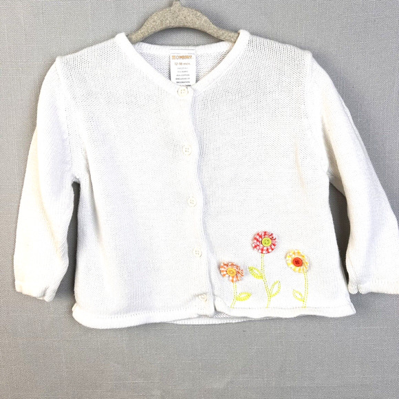 Gymboree Button Front Cardigan Sweater Infant 12 -18 Mos White Flowers Cotton - Picture 1 of 5